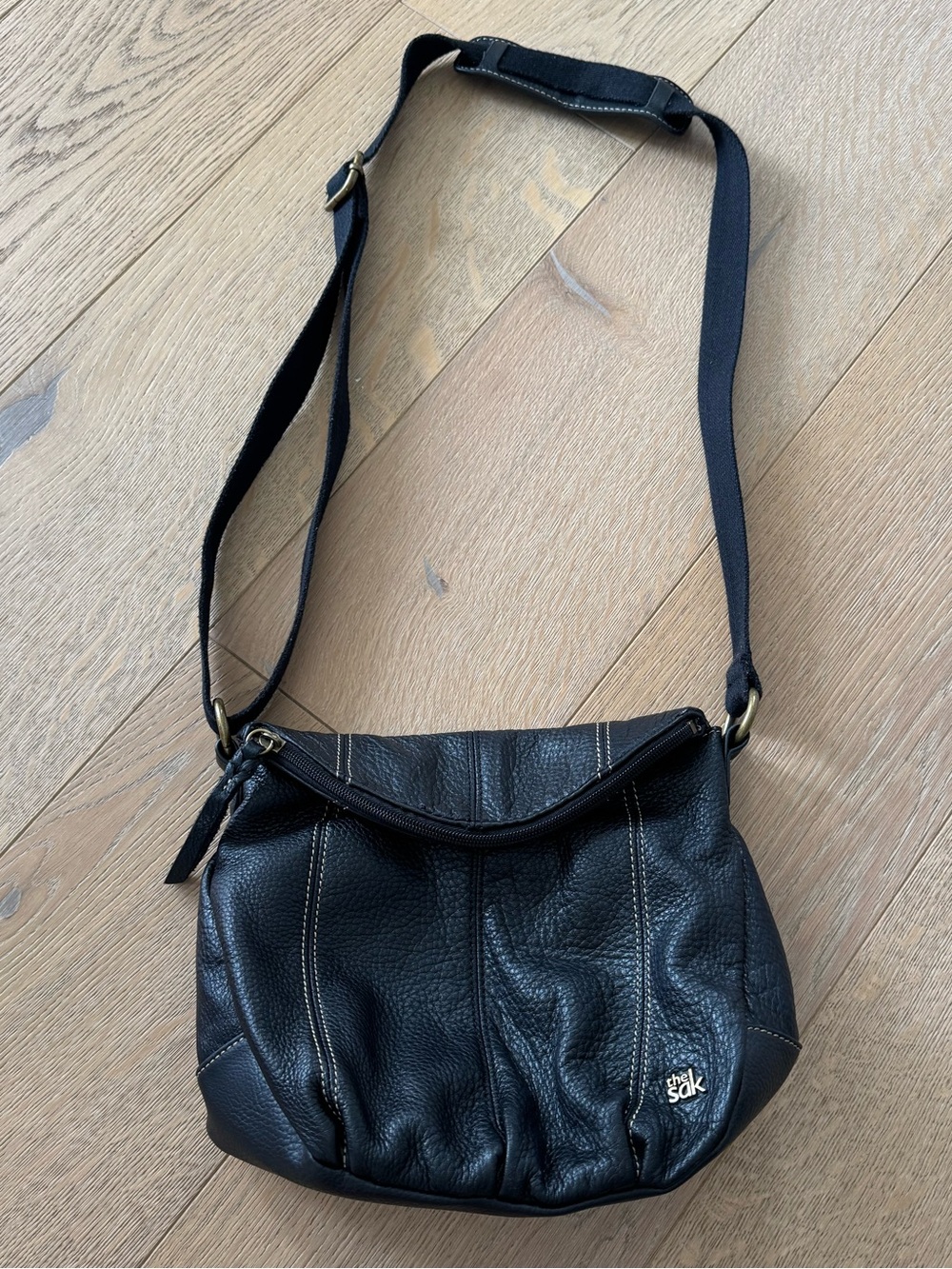 The Sak Deena Flap Crossbody Pebbled Black Leather Purse